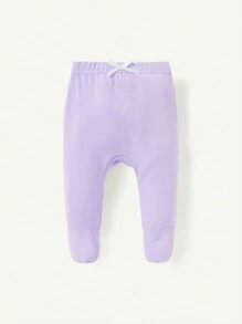Cozy Pixies Bộ 3 Quần Sơ Sinh Bé Gái Chấm Bi Màu Trơn Có Chân - Màu tím hoa cà - Xem 6