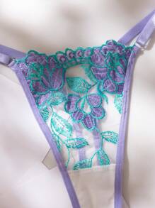 Fantasy Elegant Multicolor Floral Embroidery Sheer Bra And Panty Set - Multicolor - View 4