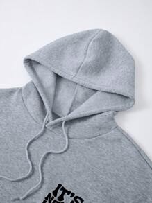 Manfinity Dauomo Men's Hooded Long Sleeve Letter Print Fashionable Loose Style Casual Sweatshirt, For Fall Winter