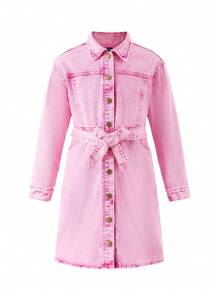 SHEIN 1 Stück fuchsiafarbenes lässiges Jeans Kleid für Tween-Mädchen