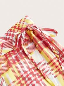 SHEIN LUNE Damen eleganter Rock mit Karomuster, Schleife und hohem Schlitz