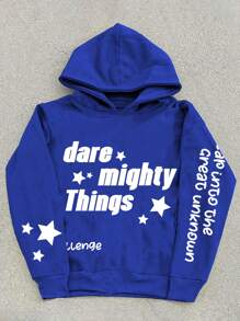 Manfinity LEGND Sudadera con capucha informal con estampado de estrella y letra, talla grande para hombre, otoño/invierno