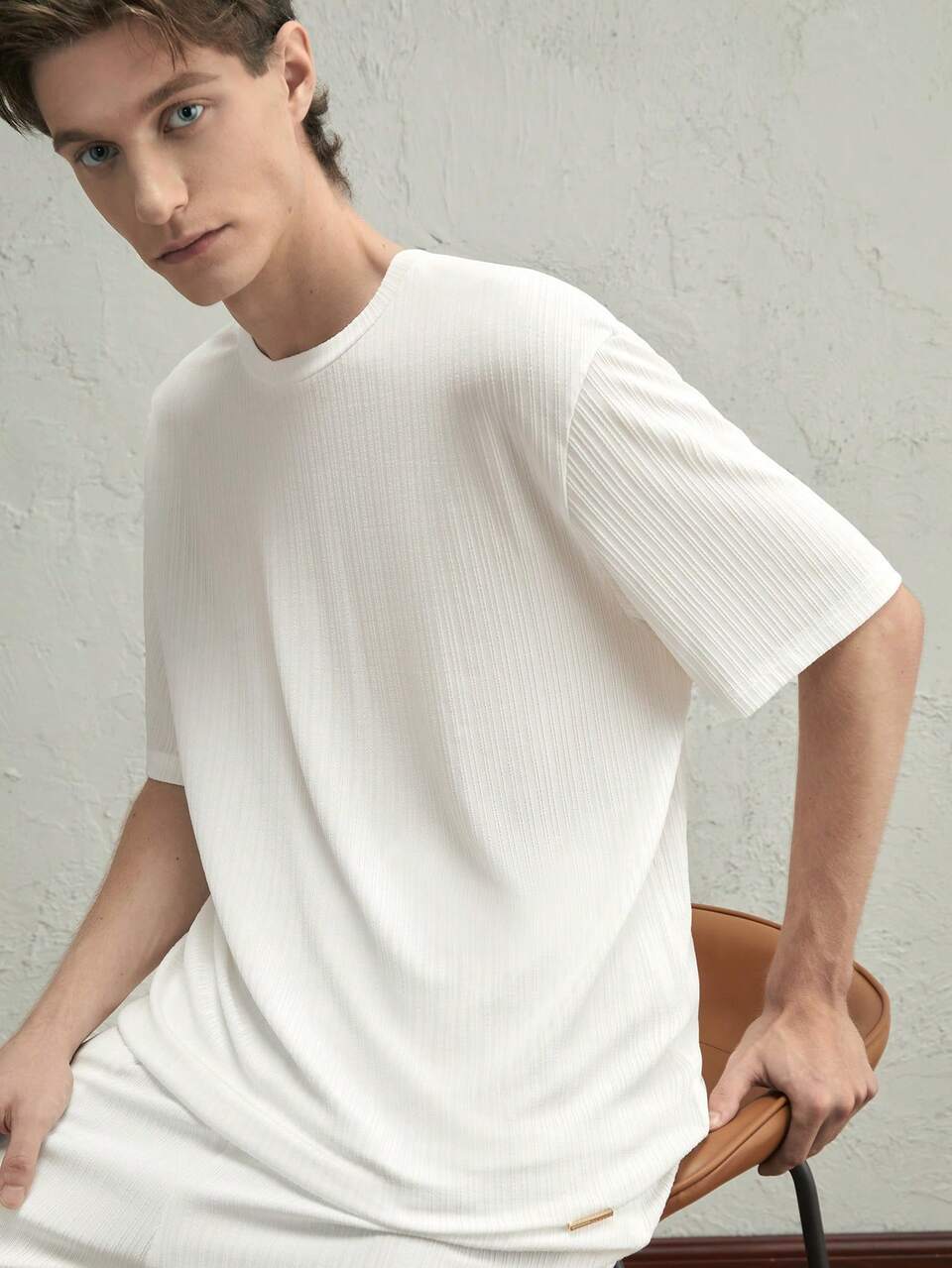 2pcs Men's Casual Drop Shoulder Crew Neck T-Shirt Set