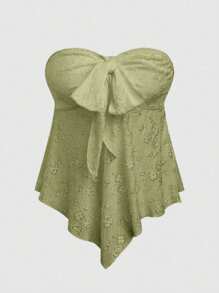 SHEIN Unity 女士抹胸蝴蝶结露背休闲上衣 - 綠色 - 查看 1