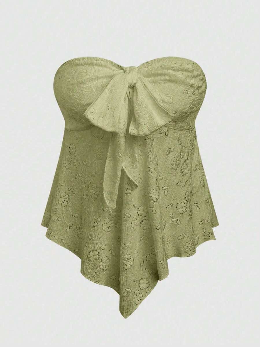 SHEIN Unity 女士抹胸蝴蝶结露背休闲上衣 - 綠色 - 查看 1