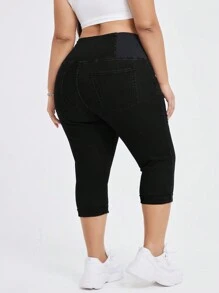 Quần jean Capri dệt kim co giãn, cạp chun cỡ lớn, độ đàn hồi cao, ôm sát, kiểm soát bụng - màu đen - Xem 2