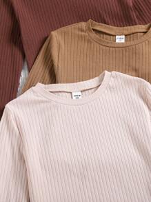 SHEIN Leap Crew 3 件套 Tween 女童罗纹长袖短款上衣 - 彩色 - 查看 3