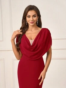 SHEIN Belle Women's Simple & Conservative Chiffon Cowl Neck Design Mermaid Formal Dress, Suitable For Wedding, Mother's Day, Bridesmaid, Elegant Dress