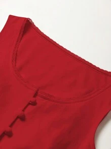 SHEIN EZwear 女士纯色简约日常无袖背心 - 紅色 - 查看 5