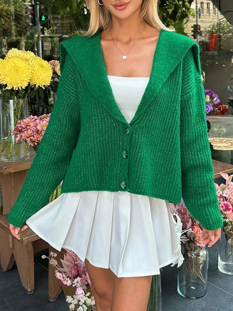 EURMUSE Knitwear Fluffy Cardigan With Deep V Neck - Green - View 1
