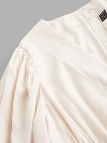 SHEIN Unity Women's Spring And Summer Elegant Solid Color Lantern Sleeve Pleated Hem Dress - Apricot - View 3