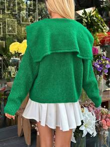 EURMUSE Knitwear Fluffy Cardigan With Deep V Neck - Green - View 5