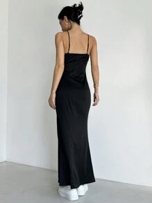 SHEIN EZwear Women's Solid Color Tie-Up Bodycon Split Sling Dress - Black - View 4