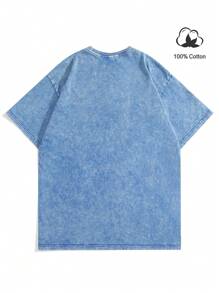 Manfinity EMRG 男士休闲圆领字母印花短袖T恤，夏季 - 藍色 - 查看 4