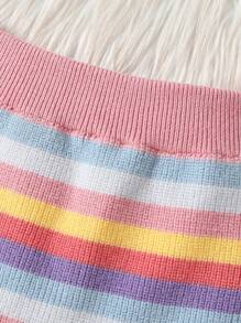 Baby Girls Sweater & Skirt 2-Piece Set - Long Sleeve Pink Sweater & Rainbow Striped Knit Skirt, Elegant & Cozy Outfit For Autumn/Winter - Multicolor - View 5