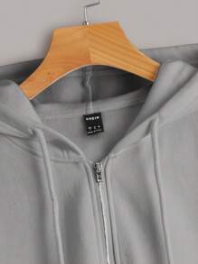 SHEIN EZwear Sudadera con capucha térmica con cremallera y cordón - Gris - Ver 4