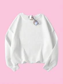 Flirla Plus Size Women Slogan & Bow Applique Sweatshirt, Fall/Winter Pullover Autumn