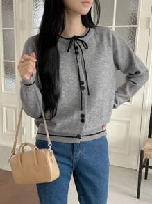 DAZY 女式休闲拼色领结毛衣秋季