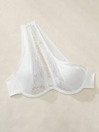 SHEIN 女士纯色撞色蕾丝单肩性感内衣文胸