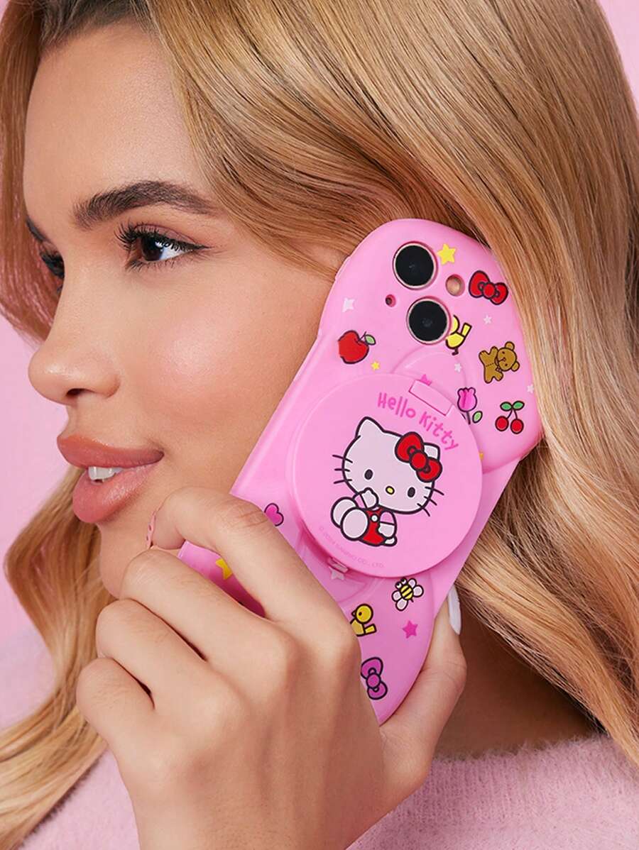 HELLO KITTY AND FRIENDS | SHEIN 猫咪图案蝴蝶结装饰镜面手机壳 粉色 - 粉色 - 查看 1