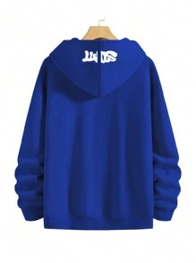 Manfinity EMRG Áo hoodie trễ vai in chữ & ngôi sao rộng rãi cho nam - Xanh đậm - Xem 2