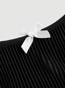 SHEIN MOD Plus Size Sleeveless Bow Decor Ruched Hem A-Line Mini Dress, Summer,Birthday Dresses For Women - Black - View 3