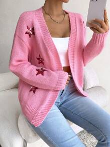 Chiquease Women's Long Sleeve Five-Pointed Star Design Casual Loose Cardigan