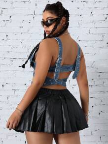Áo crop top denim buộc chéo lưng cỡ lớn gợi cảm dành cho nữ cao bồi - Màu xanh lam - Xem 2