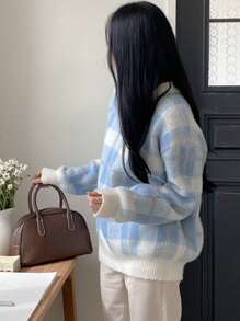 DAZY Women's Thick Plaid Thermal Lined Pullover Sweater,Fall Clothes