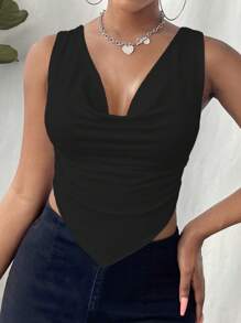 Calvaya Top de tirantes informal de mujer con cuello de pañuelo, bajo asimétrico y unicolor de verano