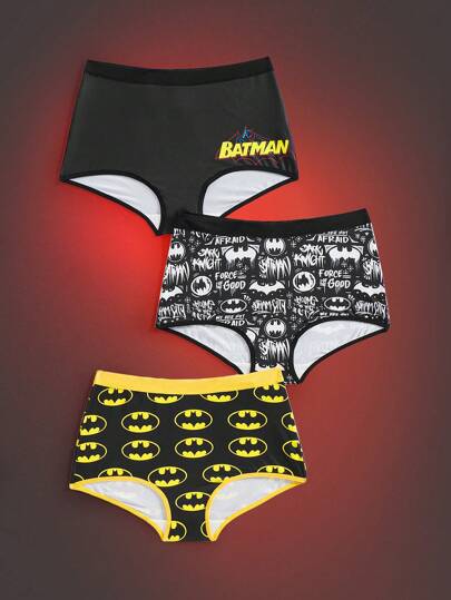 Batman X ROMWE 3pcs/Pack Bat Logo & Letter Print Boyshorts