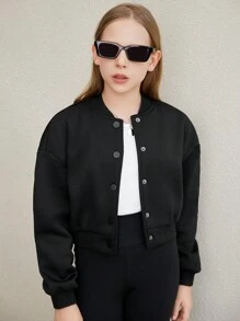 SHEIN Giubbotto da baseball semplice con stampa posteriore Casual morbido per ragazze Tween