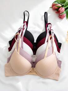 SHEIN 5pcs/Pack Women Front Hook Underwire Bras