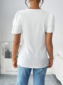 Chiquease Camisa para mujer unicolor con ribete de volantes, ropa casual de verano para el trabajo - Blanco - Ver 2