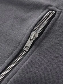 Manfinity VCAY Plus Size Men's Newspaper Print Zip-Up Relaxed Fit Hooded Sweatshirt, Suitable For Autumn & Winter - Grey - View 5