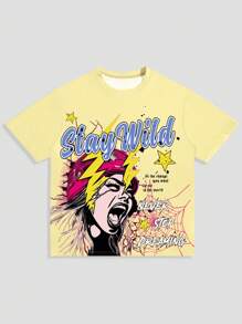 ROMWE MEN Grunge Punk Áo thun ngắn tay in chữ & hình phong cách Punk cổ điển cho nam - Nhiều màu - Xem 1