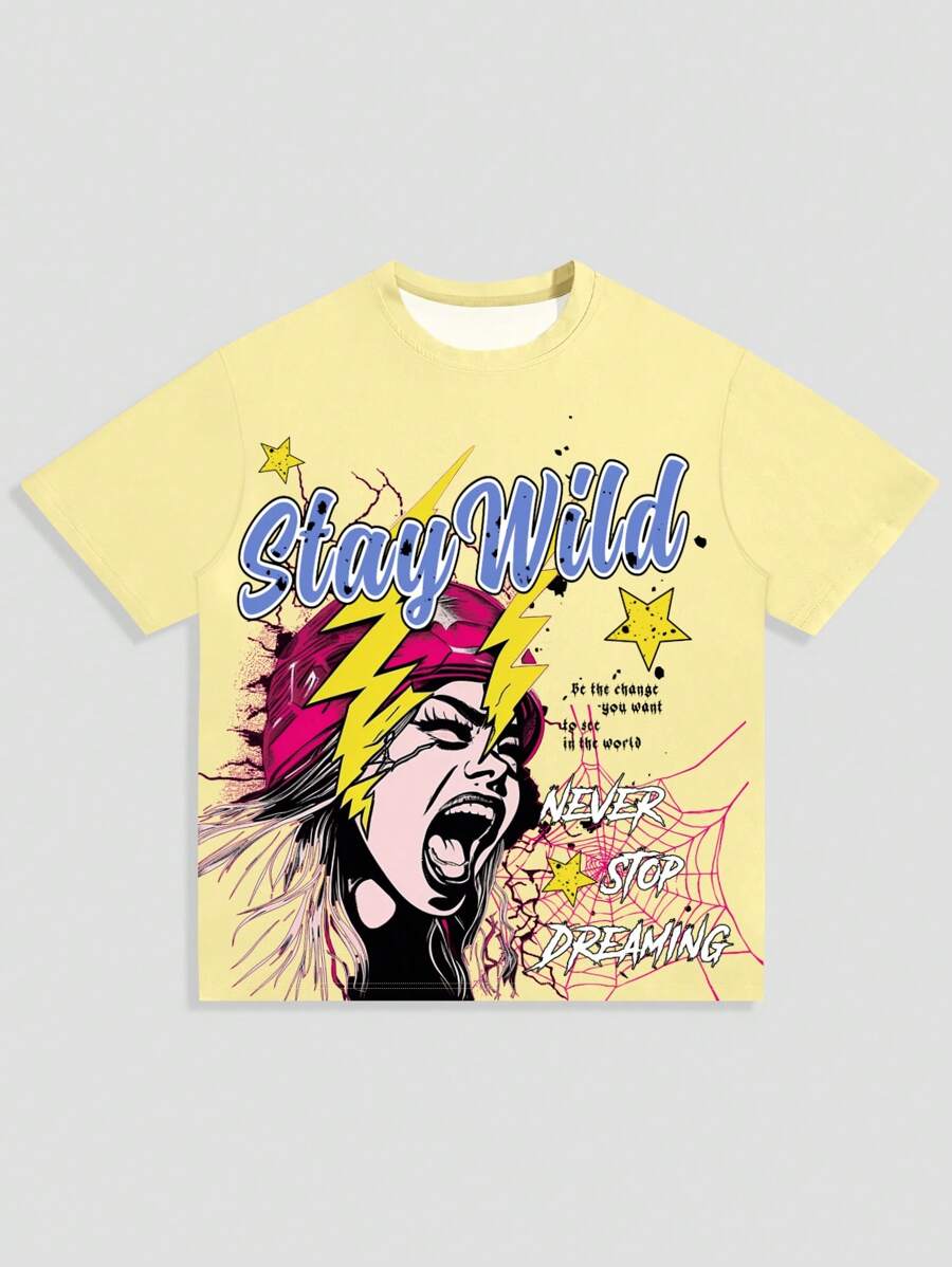 ROMWE MEN Grunge Punk Áo thun ngắn tay in chữ & hình phong cách Punk cổ điển cho nam - Nhiều màu - Xem 1