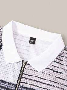 Manfinity Homme Men's Printed Zipper Short Sleeve Polo Shirt - Multicolor - View 5