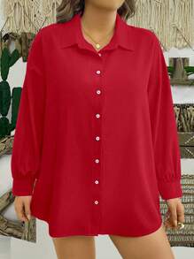 Camisa de manga larga de unicolor informal de talla grande para ropa de Año Nuevo, blusas de talla grande sencillas, blusa roja para mujer, blusas de mujer de manga larga, blusa roja para mujeres