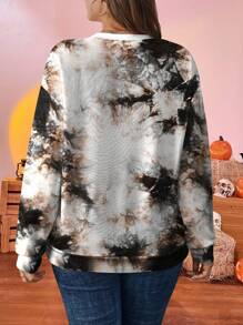 SHEIN LUNE Plus Size Women's Casual Letter Print Loose Fit Long Sleeve Crewneck Sweatshirt For Fall & Winter, Halloween