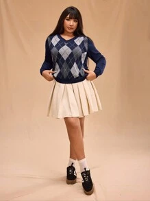 Forever 21 大码女式 V 领落肩毛衣，学院风百搭长袖保暖针织套头衫