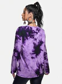 Freeman Studio Artist Women's Loose Fit Graphic Printed Crew Neck Long Sleeve T-Shirt In Halloween, Y2K, Streetwear, Dark Casual Styles, Women Tee, For Holiday, Vacation, Festival, Ibiza Fits, Western Wear - Multicolor - View 2