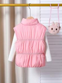 SHEIN Tween Girls 2024 Fall/Winter New Year Casual Cute Pink Puffy Padded Warm Vest - Baby Pink - View 2