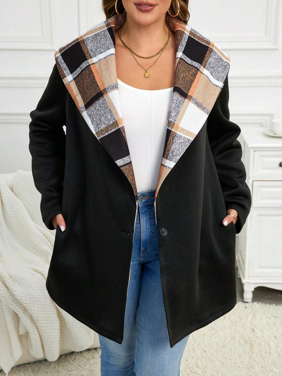 SHEIN LUNE Áo khoác dài tay kẻ sọc có cổ cỡ lớn dành cho nữ - Nhiều màu - Xem 1