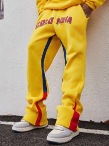 Manfinity Roghcode Pantaloni de jogger cu picior drept pentru bărbați, cu imprimeu cu litere