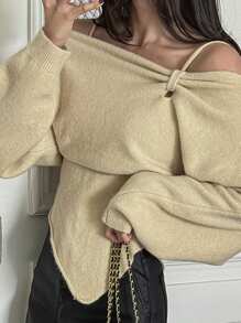 DAZY 2pcs Women's Solid Color Asymmetric Camisole And Pullover Sweater Set,Fall Clothes