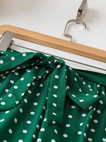 EMERY ROSE Plus Size Polka Dot Print Belted Straight Leg Casual Pants - Green - View 3