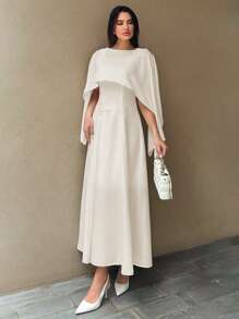 SHEIN Essnce Latest Spring Autumn Long Waisted Dress With Shawl For Women - Apricot - View 3