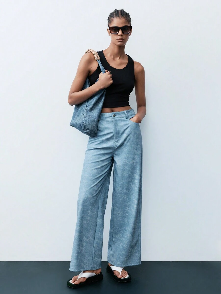 Maija Women's Front Button Pocket Simple Casual Long Pants - Grey - View 1