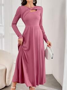 Modelyn Vestido largo de manga larga con cuello asimétrico de unicolor para mujer, primavera y verano